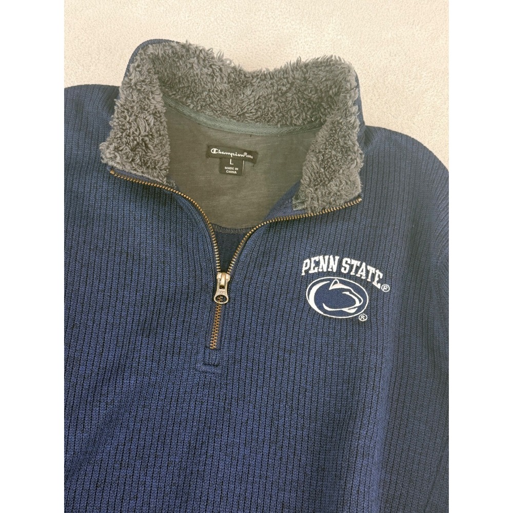 Champion Elite Penn State Nittany Lions Navy Blue Ribbed Quarter Zip‎ Sweater L